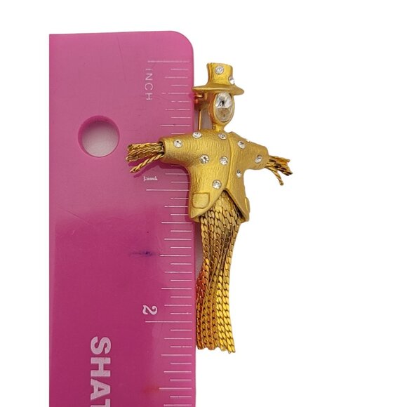 Gold Tone Clear Rhinestone Scarecrow Chain Fringe Dangle Brooch K576 - Picture 7 of 8